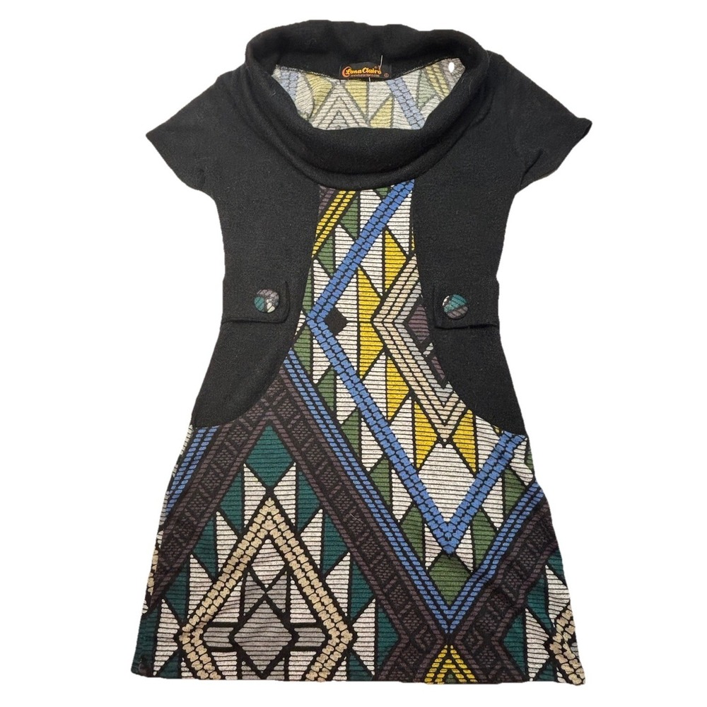 Luna Claire Women's Sweater Dress Cowl  Neck  Geometric Brown‎ Green S